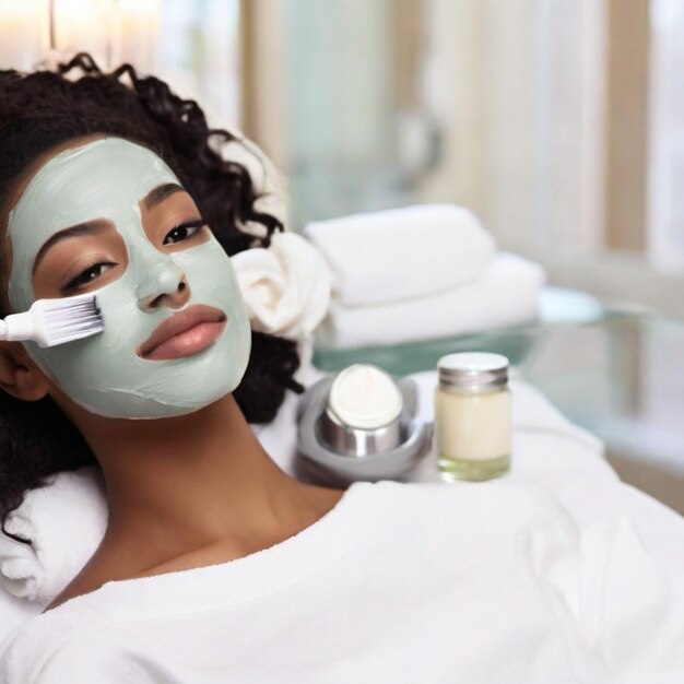 Femme Avec Un Masque Sur Le Visage Au Spa