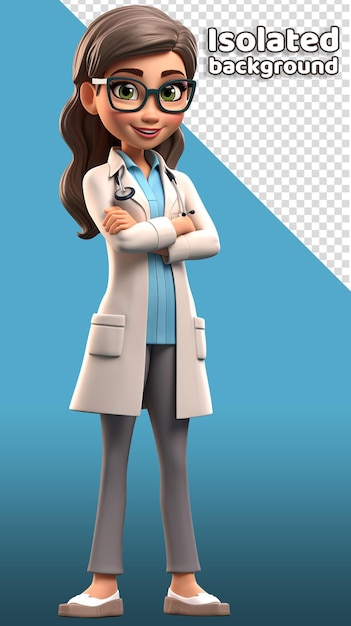 PSD femme médecin ou infirmière personnage 3d fond isolé