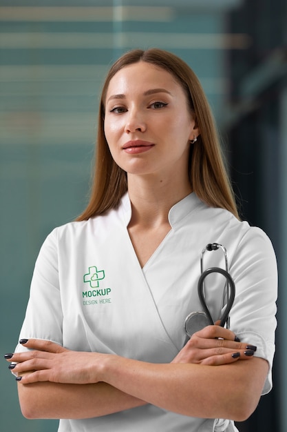 Femme Médecin Portant Une Maquette De Blouse De Laboratoire