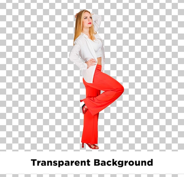 Une femme à la mode en pantalon rouge