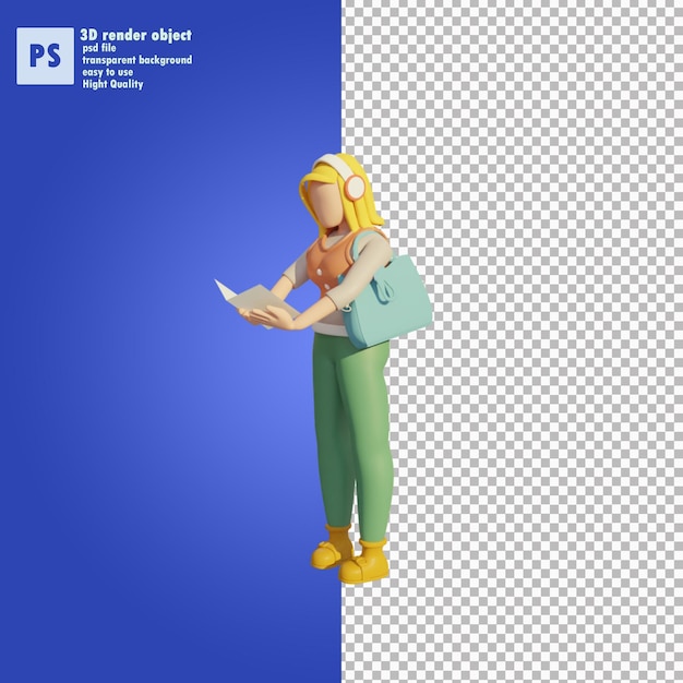 Femme Moderne Lisant Une Illustration De Concept 3d