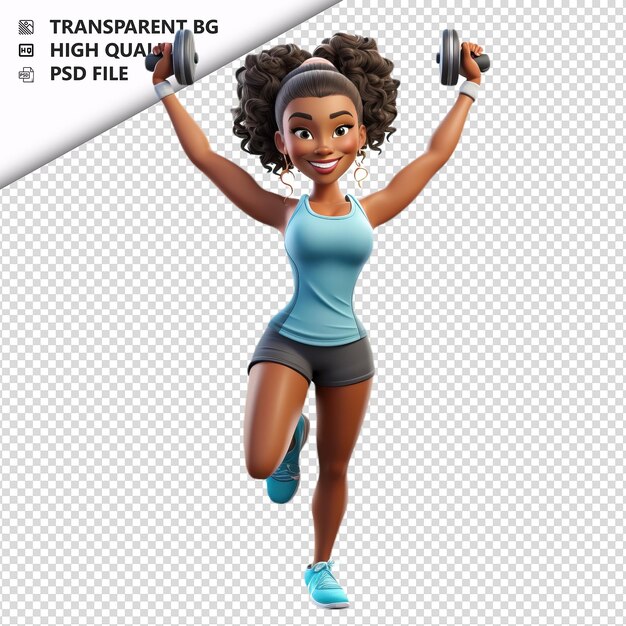 Femme Noire Faisant Du Gymnase En 3d Style Dessin Animé à Fond Blanc Iso