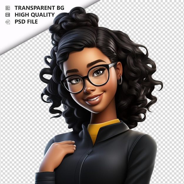 PSD la femme noire qui discute en 3d sur un fond blanc de style dessin animé