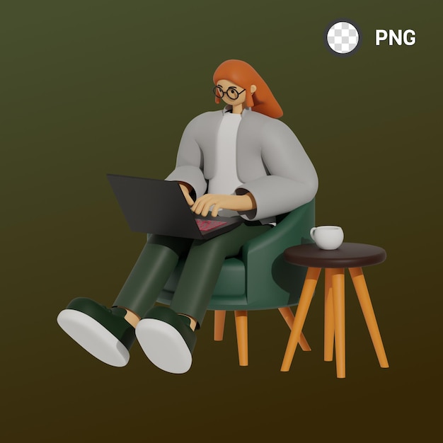 Une Femme Avec Un Ordinateur Portable Est Assise Sur Une Chaise Avec Le Nom Png.