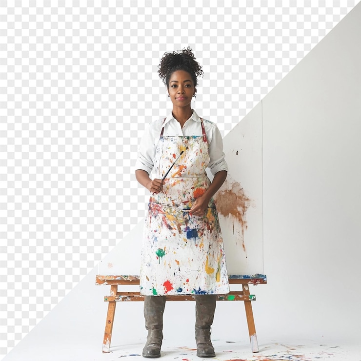 PSD une femme peint une image d'une peinture avec les mots artiste dessus