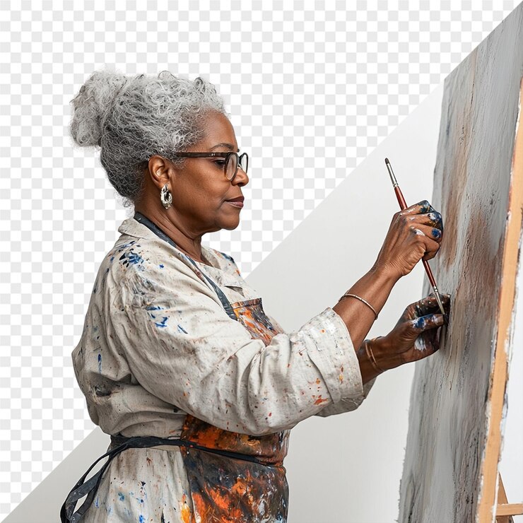 PSD une femme peint un tableau d'une peinture qui dit qu'elle peint