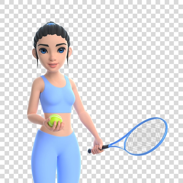 Femme De Personnage De Dessin Animé En Tenue De Sport Jouant Au Tennis Isolée Sur Fond Blanc Rendu 3d