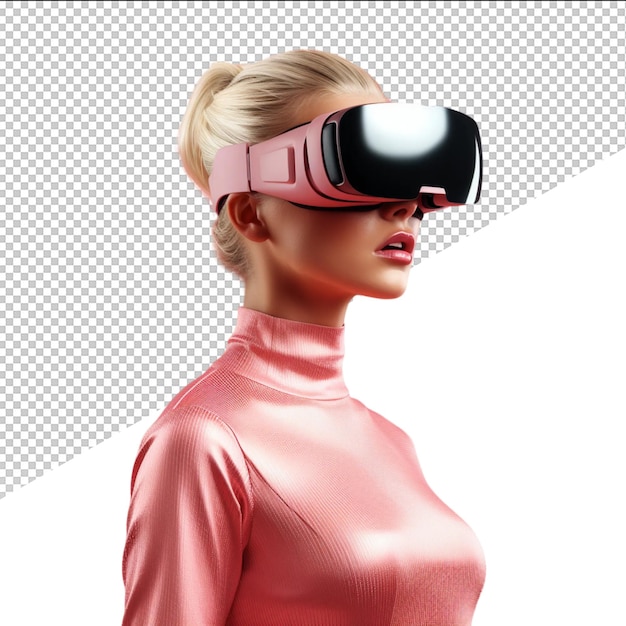 PSD une femme portant un bandeau de réalité virtuelle rose et un bandeau en plastique rose