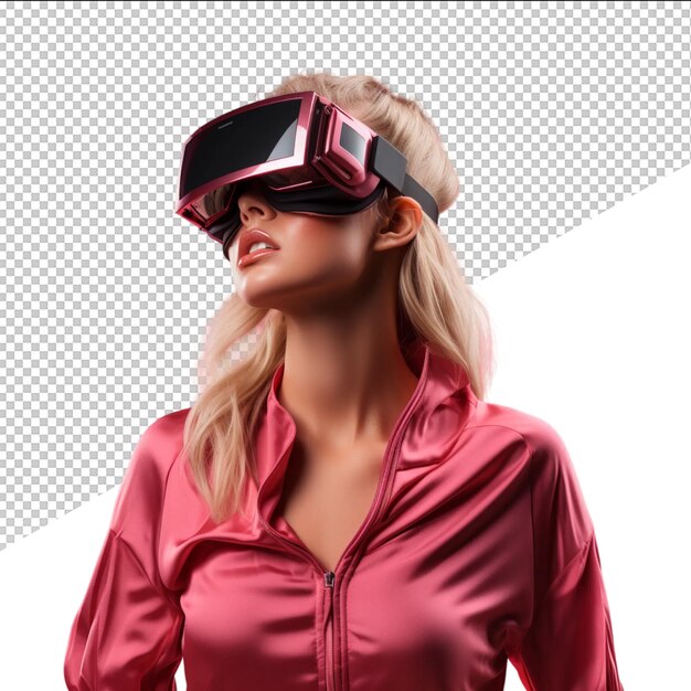 PSD une femme portant un casque de réalité virtuelle porte une paire de lunettes de réalité virtuelles