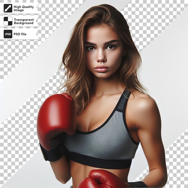 Une Femme Portant Des Gants De Boxe Avec Les Mots Superposés Sur Le Devant