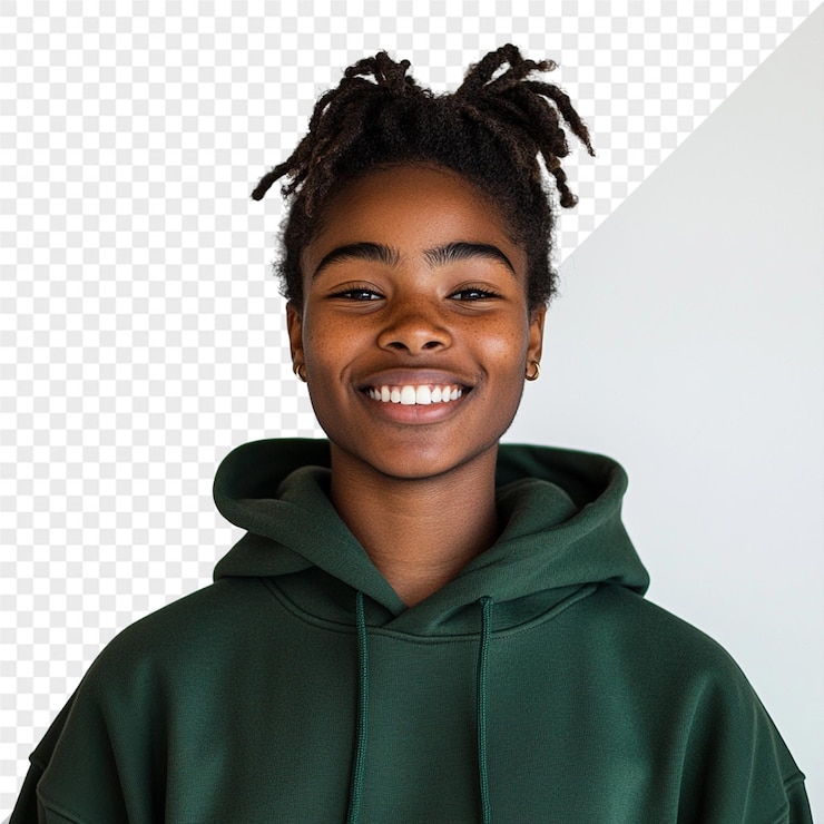 PSD une femme portant un hoodie vert avec un fond blanc