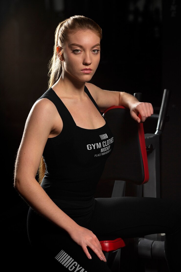 PSD femme portant une maquette de t-shirt de gym