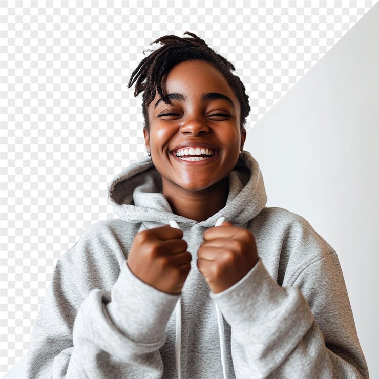 PSD une femme portant un sweat-shirt gris avec un nœud papillon blanc