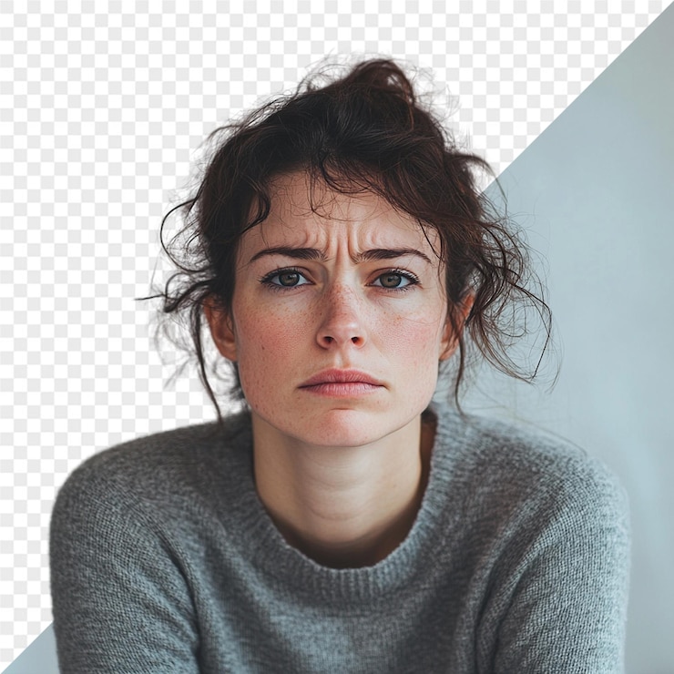 PSD une femme avec un pull gris sur la tête et un fond noir et blanc