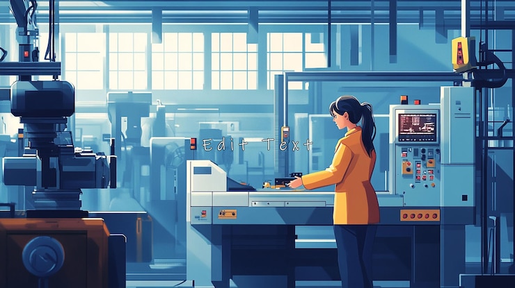 PSD une femme qui utilise des machines dans une usine moderne