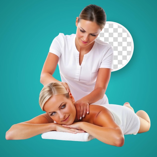 PSD une femme reçoit un massage du dos d'une masseuse.