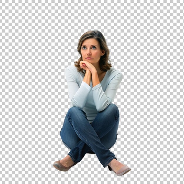 PSD femme réfléchie assise png