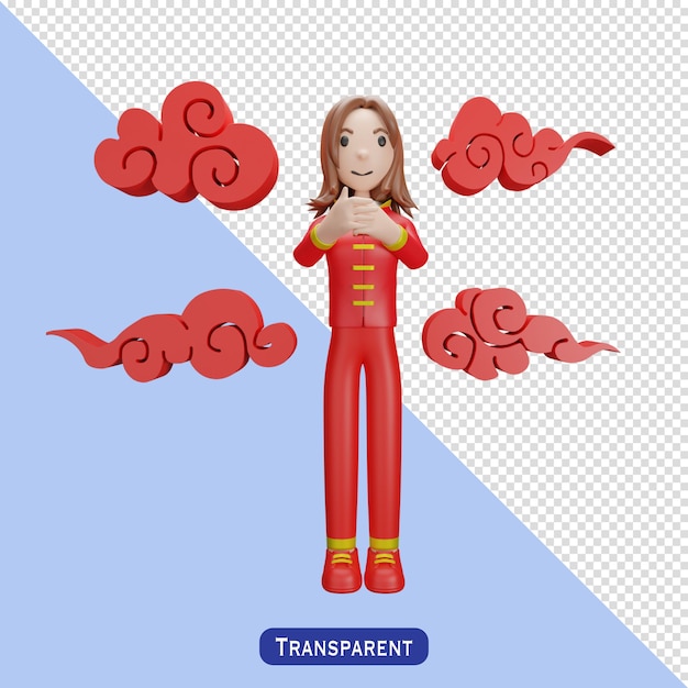 PSD femme avec une robe chinoise dans un style 3 d joyeux nouvel an chinois