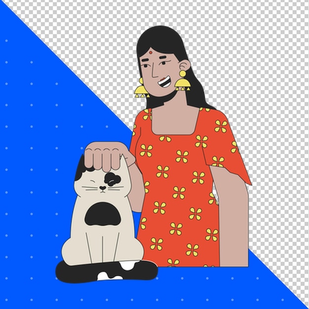 une femme en robe orange est assise avec un chien