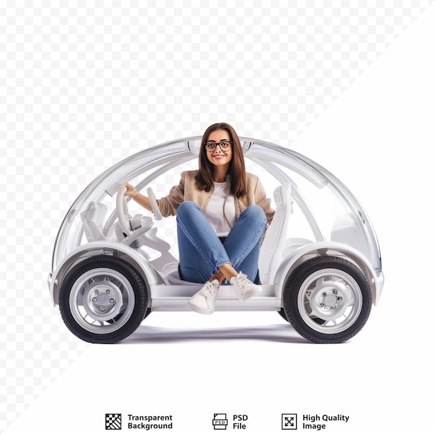 PSD femme avec roue motrice voiture invisible pour le concept prenant des cours de conduite et des leçons pour le permis de conduire fille rêve d'acheter sa propre voiture ou d'obtenir un permis de conduire et visualise des plans pour atteindre goa