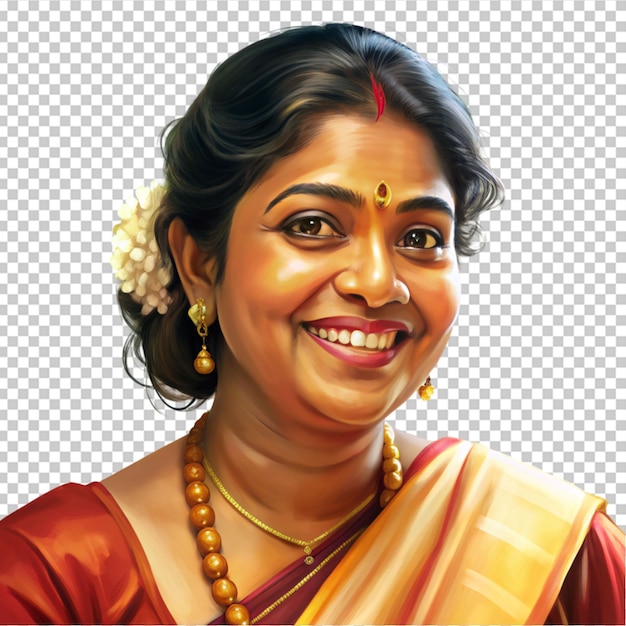 PSD une femme en saree souriante.