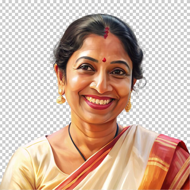 PSD une femme en saree souriante.