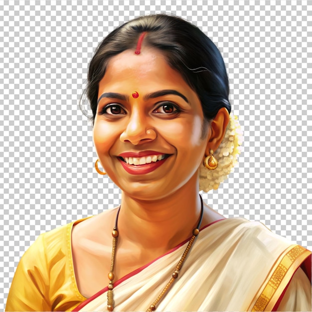 PSD une femme en saree souriante.