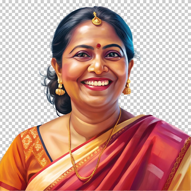 PSD une femme en saree souriante.