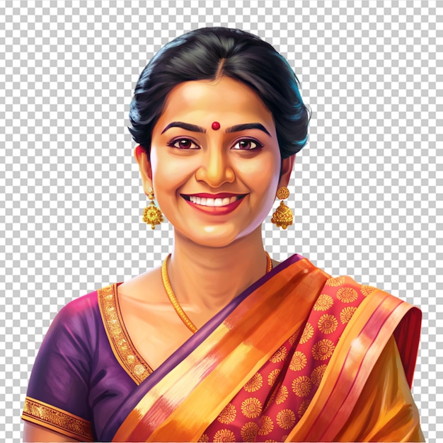 PSD une femme en saree souriante.