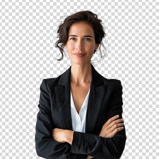 PSD une femme avec ses bras croisés et une veste noire avec une chemise blanche sur le devant
