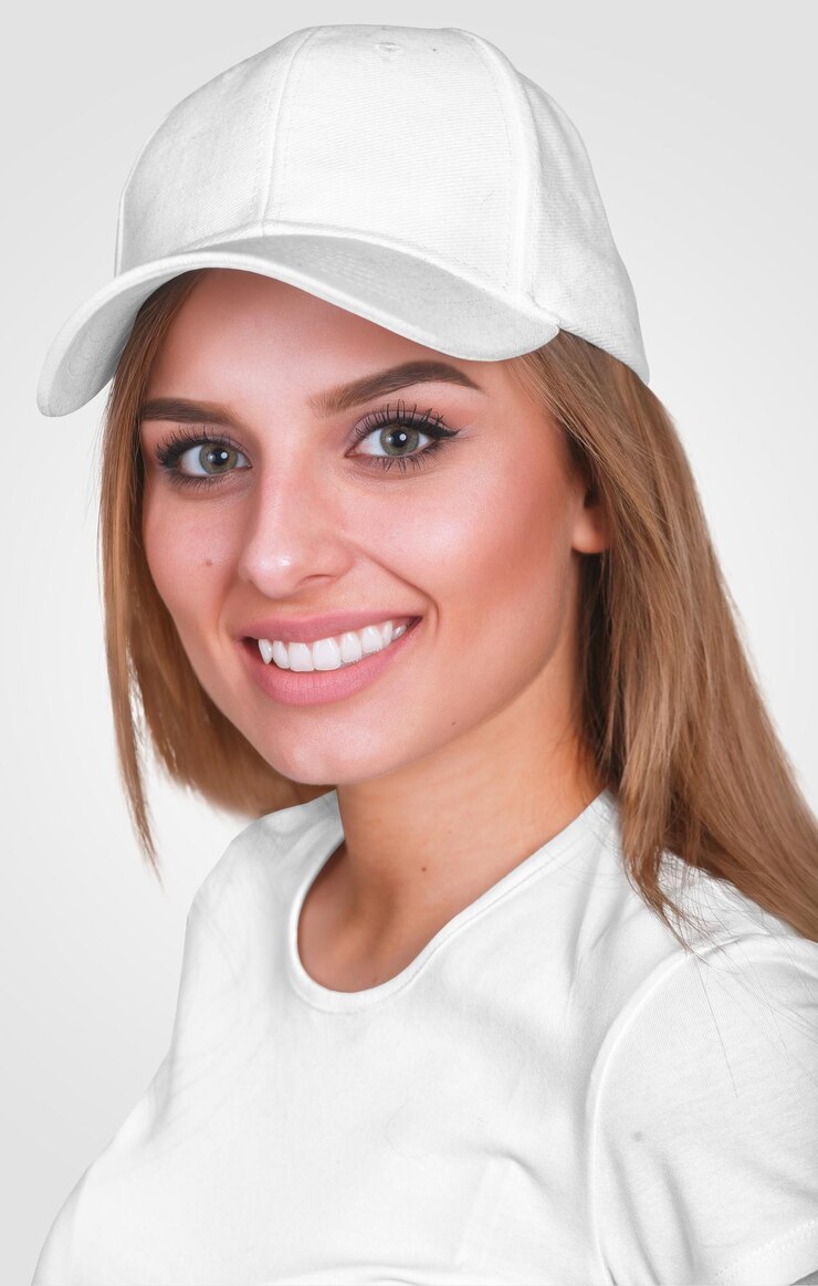 PSD une femme souriante portant un chapeau blanc