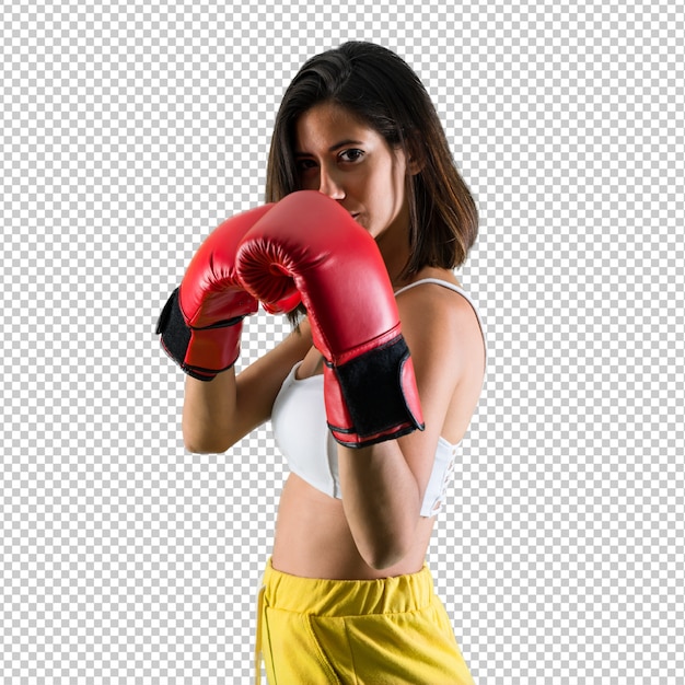 PSD femme de sport avec des gants de boxe