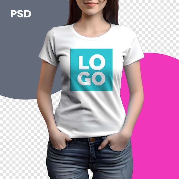 PSD femme en t-shirt blanc avec le slogan go go mockup du psd