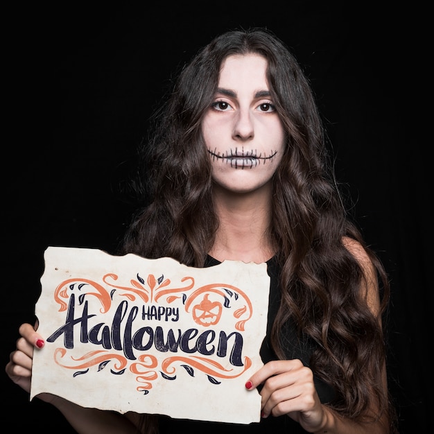 PSD femme, tenue, papier, halloween, lettrage