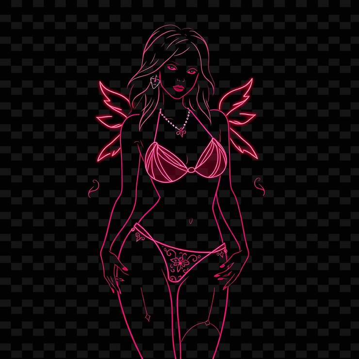 PSD femme tonnée en bikini design d'art néon gothique avec des couleurs sombres leur illustration personnage néon