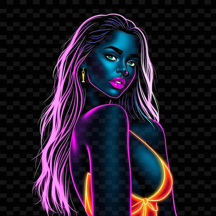 PSD femme tonnée en une pièce de néon neon art design avec des couleurs vives illustration neon charactert