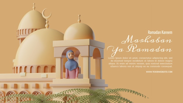 PSD femmes, dans, les, mosquée, tour, ramadan, 3d, illustration