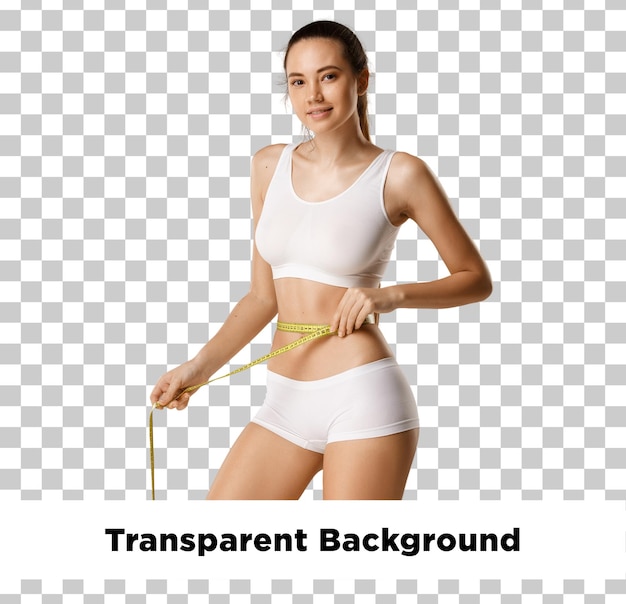 Les femmes minces avec un fond transparent isolé avec du ruban à mesurer