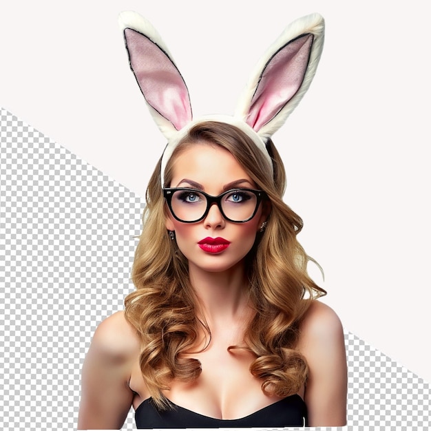PSD des femmes portant des lunettes et une oreille de lapin sur un fond transparent