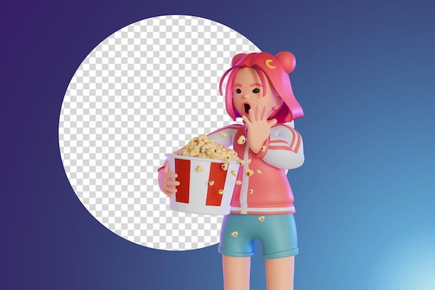 Les femmes sont choquées et regardent un film un déversement de pop-corn Illustration de rendu 3D