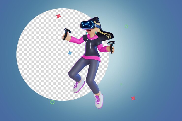 Femmes utilisant VR et contrôleur Dans le monde de Metaverse portrait Illustration de rendu 3D