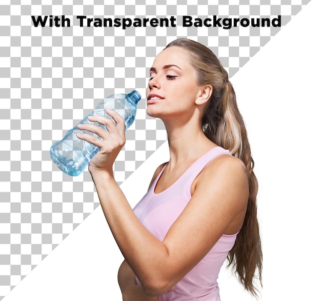 Femmina bellissima che beve acqua da una bottiglia d'acqua Foto PNG PSD