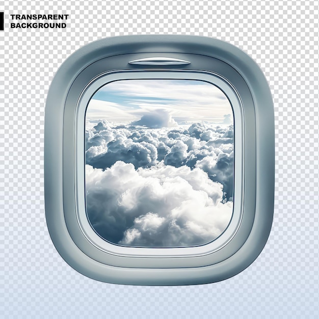 PSD une fenêtre d'avion regardant à travers le nuage isolé sur un fond transparent