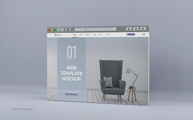 Fenêtre minimale du navigateur Internet propre pour la maquette 3d de la page de destination