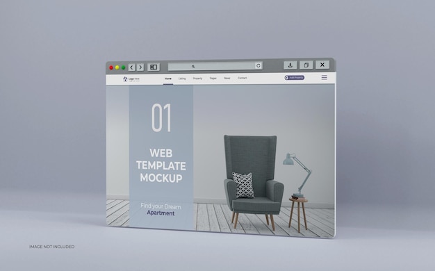PSD fenêtre minimale du navigateur internet propre pour la maquette 3d de la page de destination