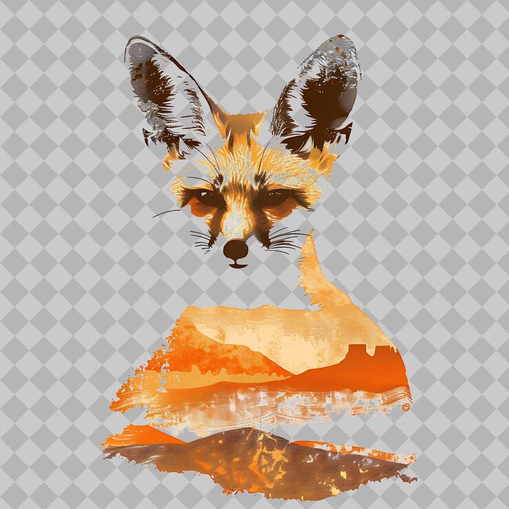 PSD fennec fox dentro de una silueta rectángulo desierto adornado con png acuarela colecciones de vida silvestre