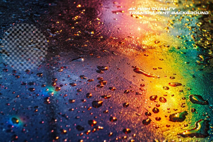PSD fenómeno de refracción de la luz a través de gotas de lluvia que crean en un fondo transparente