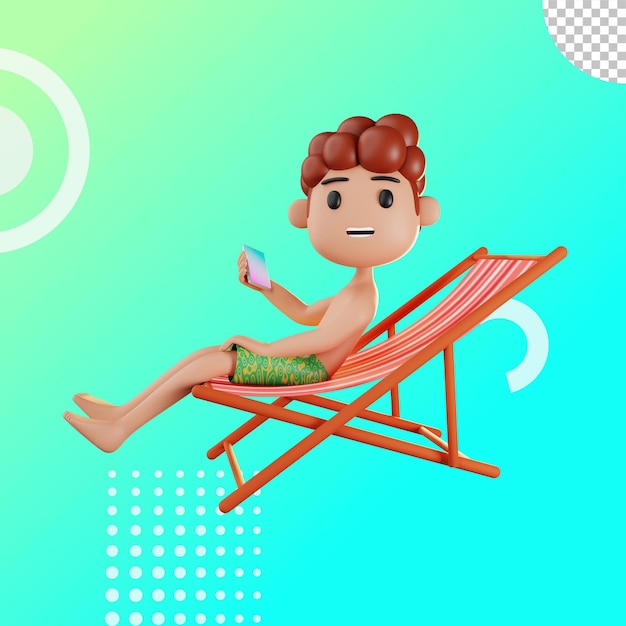 Férias de menino 3d na ilustração de praia