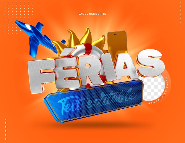 férias no brasil rótulo 3d render