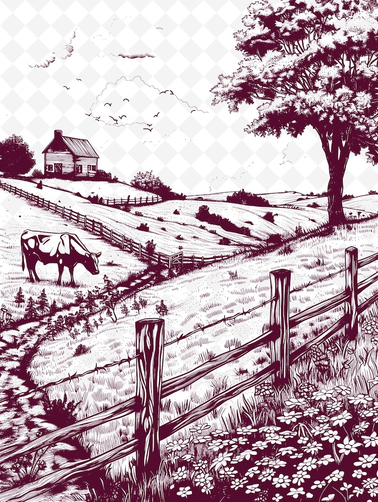 PSD une ferme avec une ferme et une ferme à l'arrière-plan